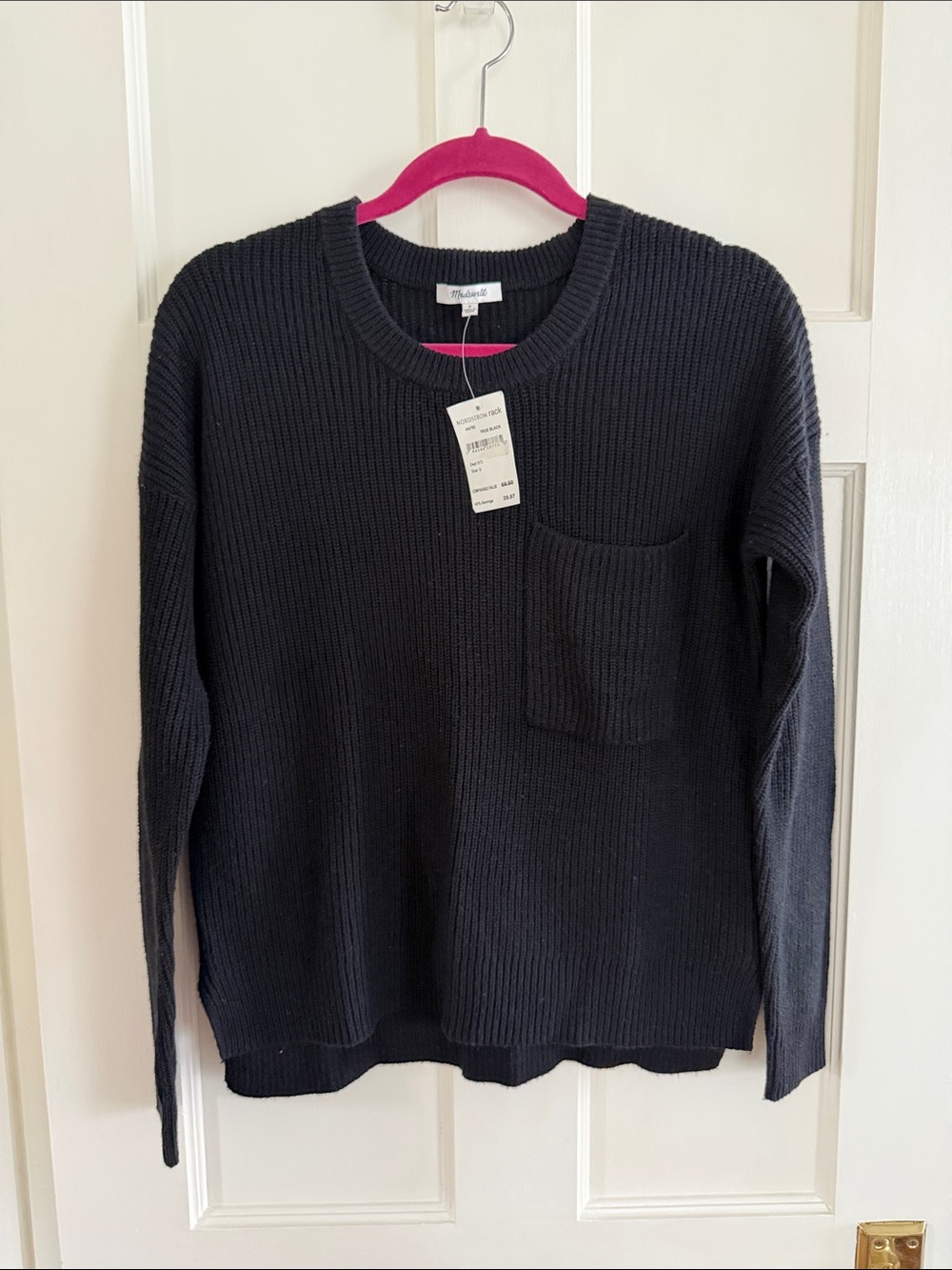 😎 Madewell Thompson black pocket crewneck sweater. Size S. NWT.